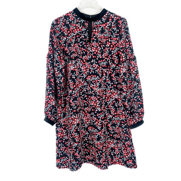 NWT LOFT Long Sleeve Berry Print Velvet Trim Shift Dress Size Medium M NEW - Picture 2 of 14